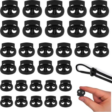 30er-pack Kordelstopper Mit 2 Löchern, Kordelstopper Aus Kunststoff Mit Feder, Kordelstopper Aus Gummi, Kordelclips, Schieber, Zum Festziehen Von Taschen, Schnürsenkeln Und Kleidung, Schwarz