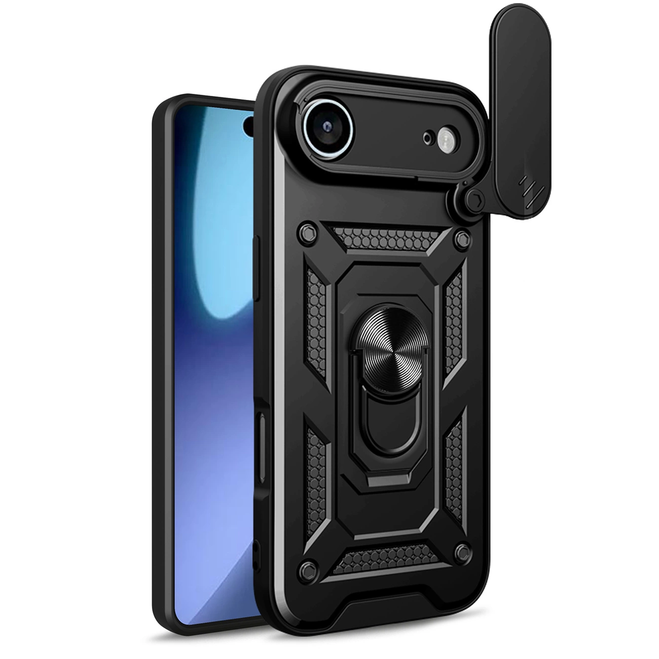 Hybrid Armor Camshield Iphone 17 Air Hülle Mit Ständer Und Kameraabdeckung – Schwarz