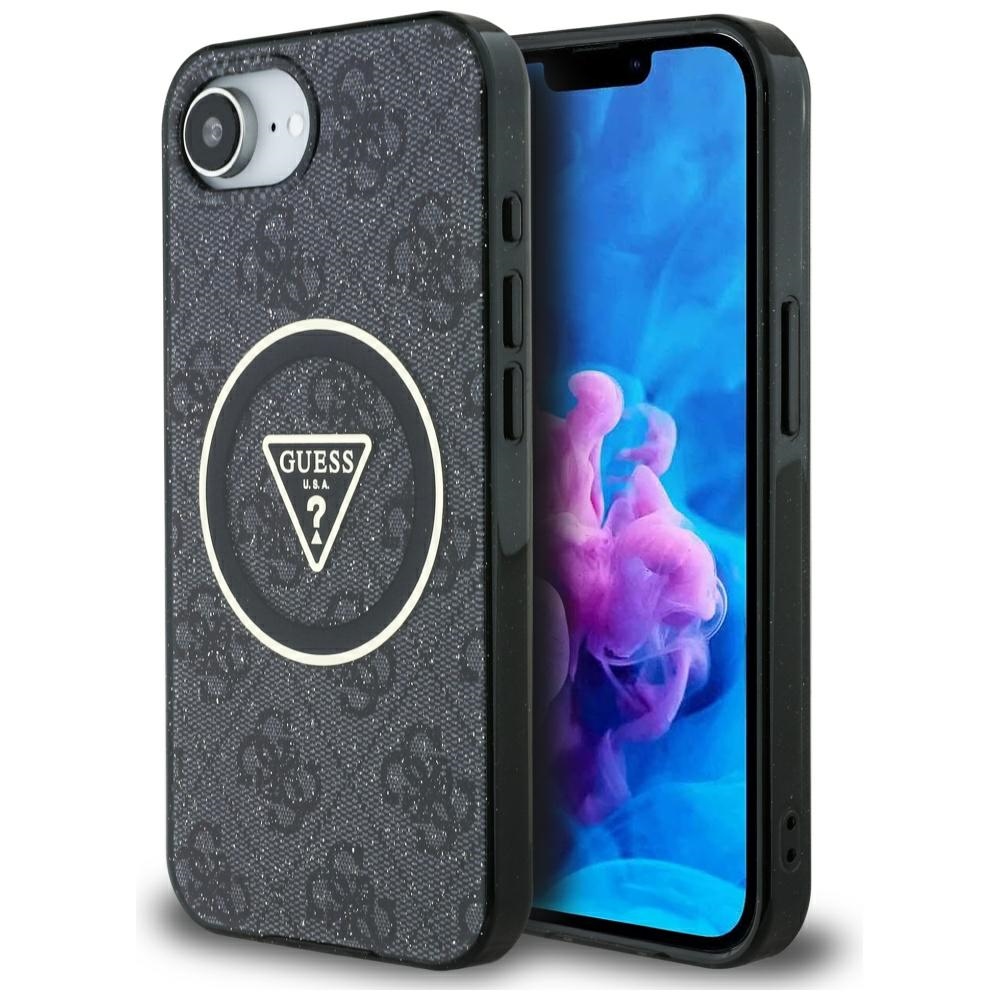 Guess Iml Metal Glitter 4g Circle Triangle Magsafe Hülle Für Iphone 16e / 17e Schwarz