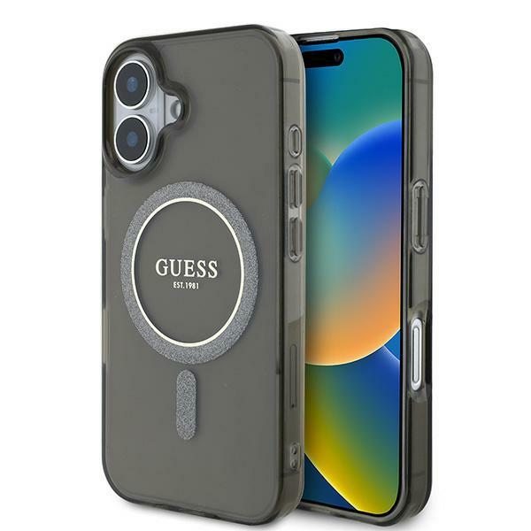 Guess Guhmp16mhfgerek Iphone 16 Plus 6,7" Schwarze/schwarze Hartschalen-hülle Iml Glitter Circle Magsafe