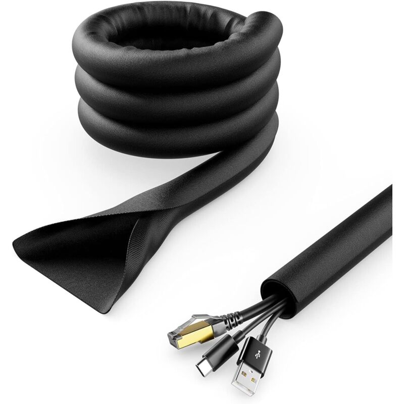 2 M Schwarzes, Selbstschließendes Kabelbündel, Kabelmanagement-kabelschlauch, Kabelschutz, Robuster Nylon-kabelschlauch Für Zuhause, Arbeitsplatz, Büro