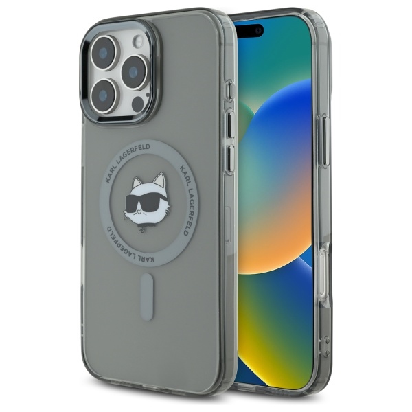 Karl Lagerfeld Klhmp16lhlschk Iphone 16 Pro 6,3" Schwarze/schwarze Hartschalen-hülle Iml Metall-choupette-kopf Magsafe
