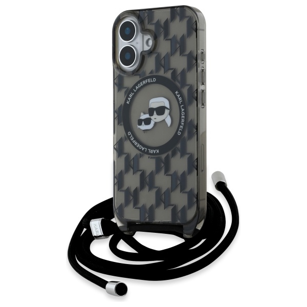 Karl Lagerfeld Klhmp16shckcklck Iphone 16 6,1" Schwarze/schwarze Hartschalen-umhängetasche Iml Crossbody Monogram Karl & Choupette Head Magsafe