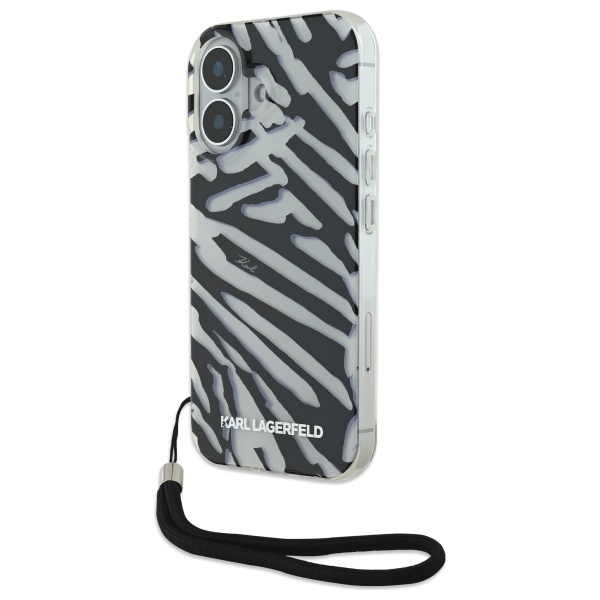 Karl Lagerfeld Klhcp16shzbpkcck Iphone 16 6,1" Schwarze/schwarze Hartschalen-hülle Mit Iml-zebra-muster Und Kabel