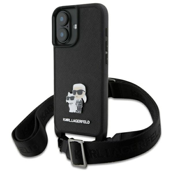 Karl Lagerfeld Klhcp16ssakcpbk Iphone 16 6,1" Schwarze Hartschalen-hülle Aus Saffiano Karl&choupette Metall-pin Cbdy-armband