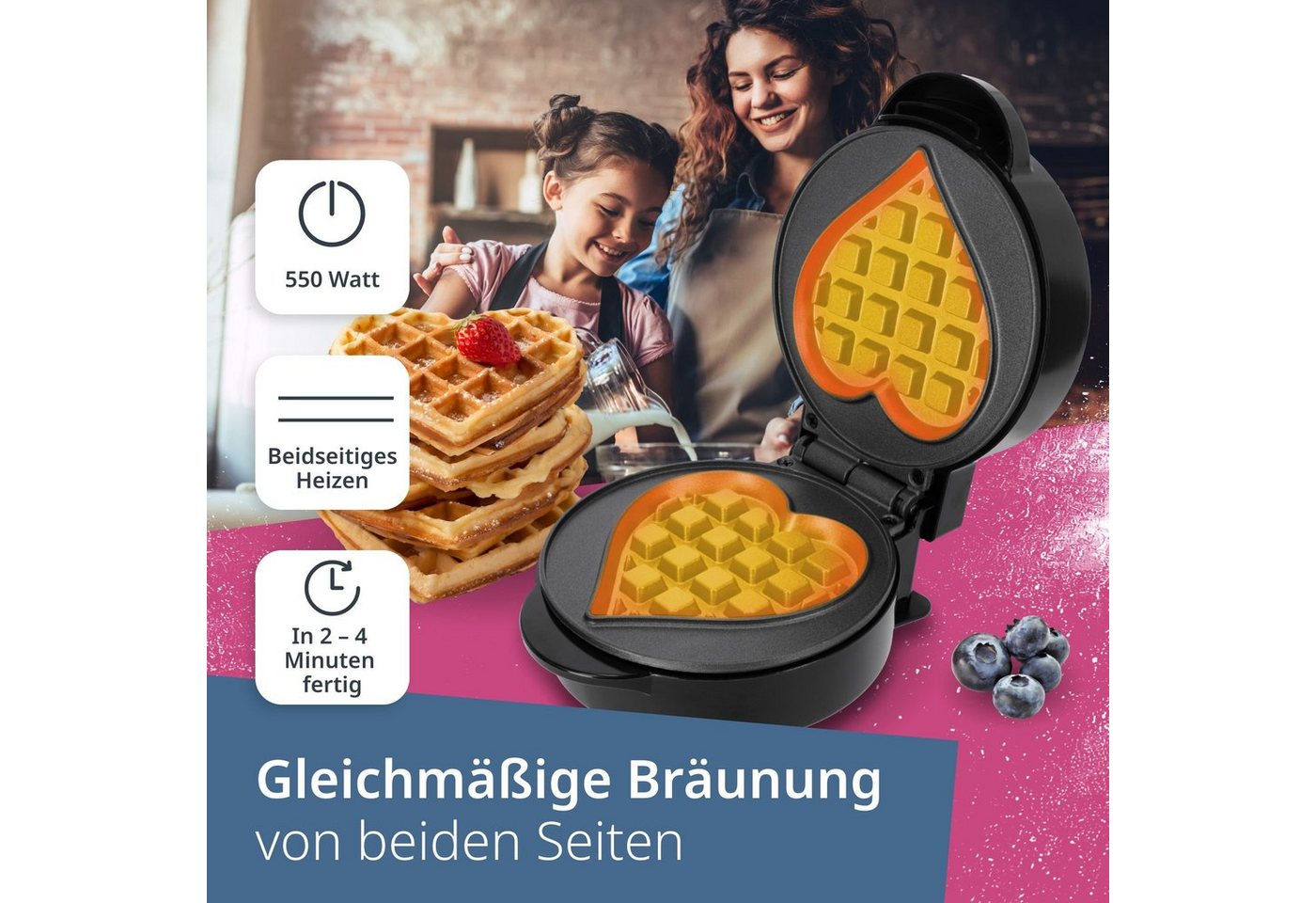 Waffeleisen Für 1 Herzförmige Waffel, 13 X 16 X 8 Cm / Ade Bild 2