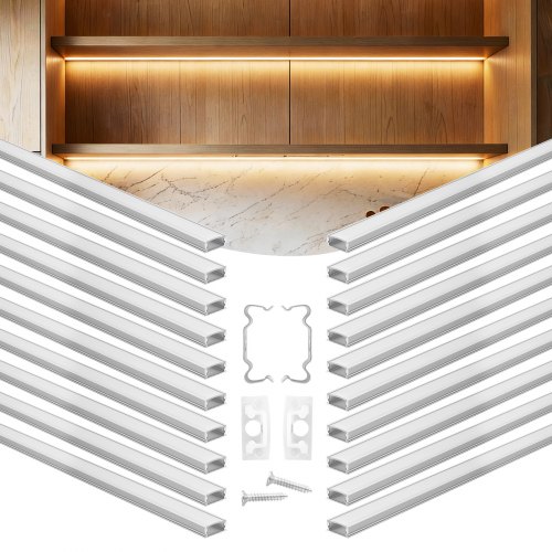 Led Profil 20er-pack 2 M, Eloxierte Aluminiumprofile Mit Milchiger Abdeckung, Endkappen & Befestigungsclips, Kanäle, Diffusor Für Led-streifen, Ideal Für Unterbau-arbeitsplatten, U-form