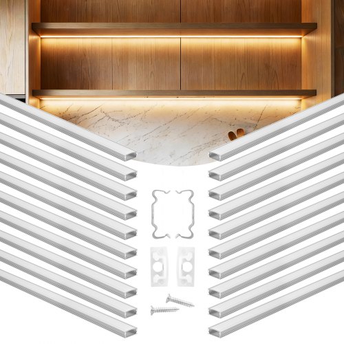Led Profil 20er-pack 1 M, Eloxierte Aluminiumprofile Mit Milchiger Abdeckung, Endkappen & Befestigungsclips, Kanäle, Diffusor Für Led-streifen, Ideal Für Unterbau-arbeitsplatten, U Form