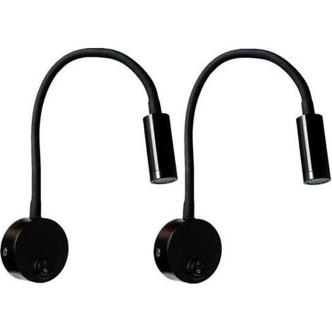 2-teilige, Schwarze, Flexible Und Verstellbare 3-w-led-wandleselampe Aus Aluminium, Schreibtisch- Und Nachttischleuchte Mit Schalter