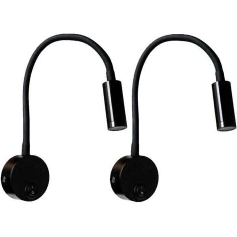 2 Stück Schwarze 3-w-wandleselampe, Flexible, Verstellbare Wand- Und Schreibtischlampe Aus Aluminium Mit Led-schalter, Nachttischlampe