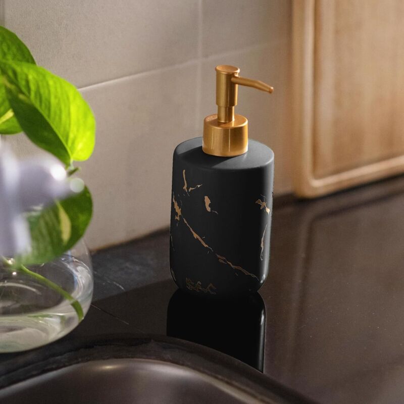 400 Ml Seifenspender Aus Schwarzer Keramik, Ideal Für Badezimmer, Spülmittel, Shampoo