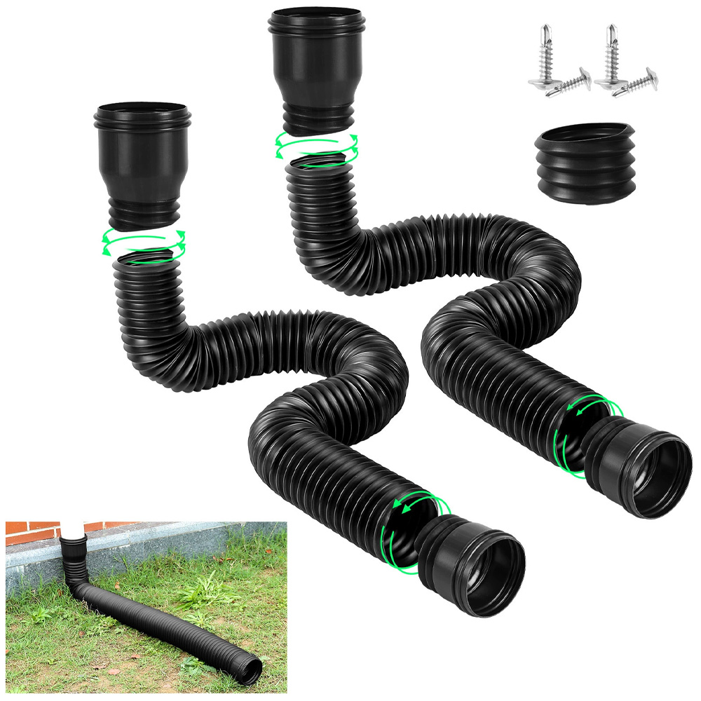 2er-pack Flexibel Stuprörsförlängare - Expanderbart Pe-dräneringsrör För Runda Hängrännor, Outdoor-wasserablauf (schwarz)