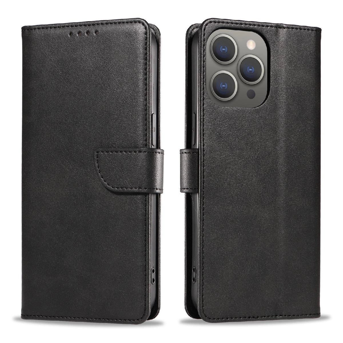 Leder-buchhülle Für Iphone 16 Pro Max – Schwarz