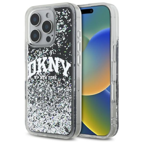 Dkny Dkhcp16llbnaek Iphone 16 Pro 6,3" Schwarze/schwarze Hartschalen-hülle Mit Flüssigglitzer-bogenlogo