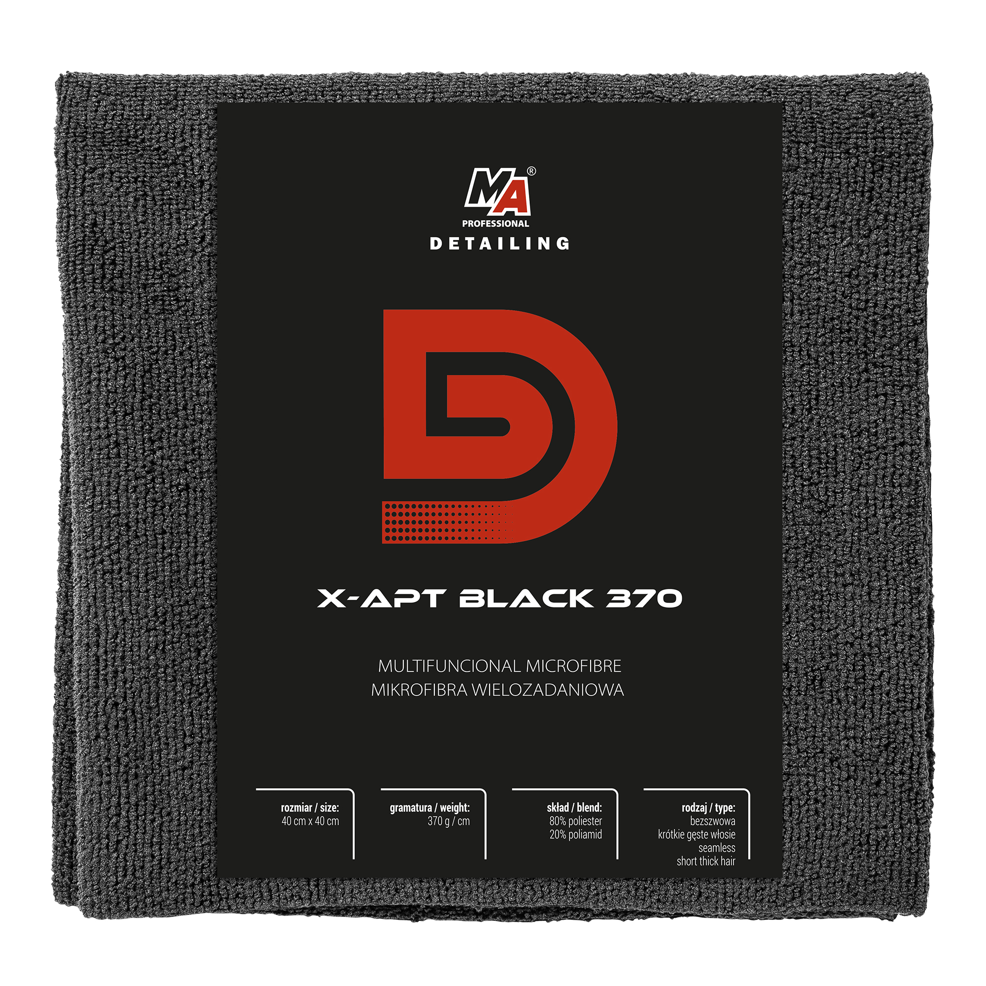 025665 Ma Professionelle Fahrzeugaufbereitung – X-apt Schwarzes 370 G/m² Mehrzweck-mikrofasertuch 40 X 40 Cm