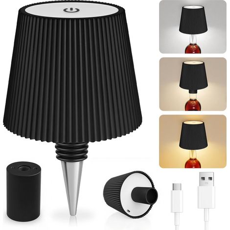 (schwarz) Wiederaufladbare Led-flaschenlampe, 3 Einstellbare Farbtemperaturmodi, Touch-bedienung, Schutzart Ip54, Kabellose Usb-tischleuchte, Für Restaurant, Schlafzimmer, Garten, Bar