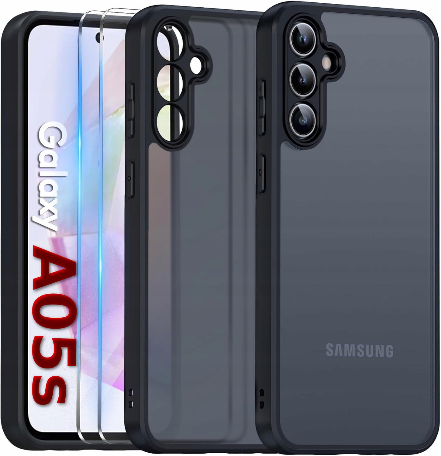 Schwarze Matte Schutzhülle Für Samsung A05s + 2x Glas