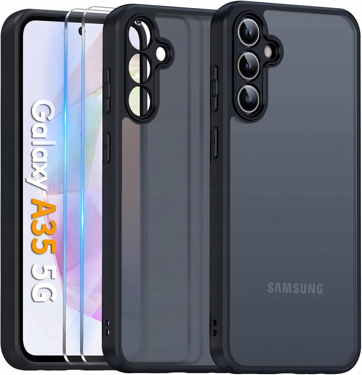 Schwarze, Matte Schutzhülle Für Samsung A35 5g + 2x Schutzglas
