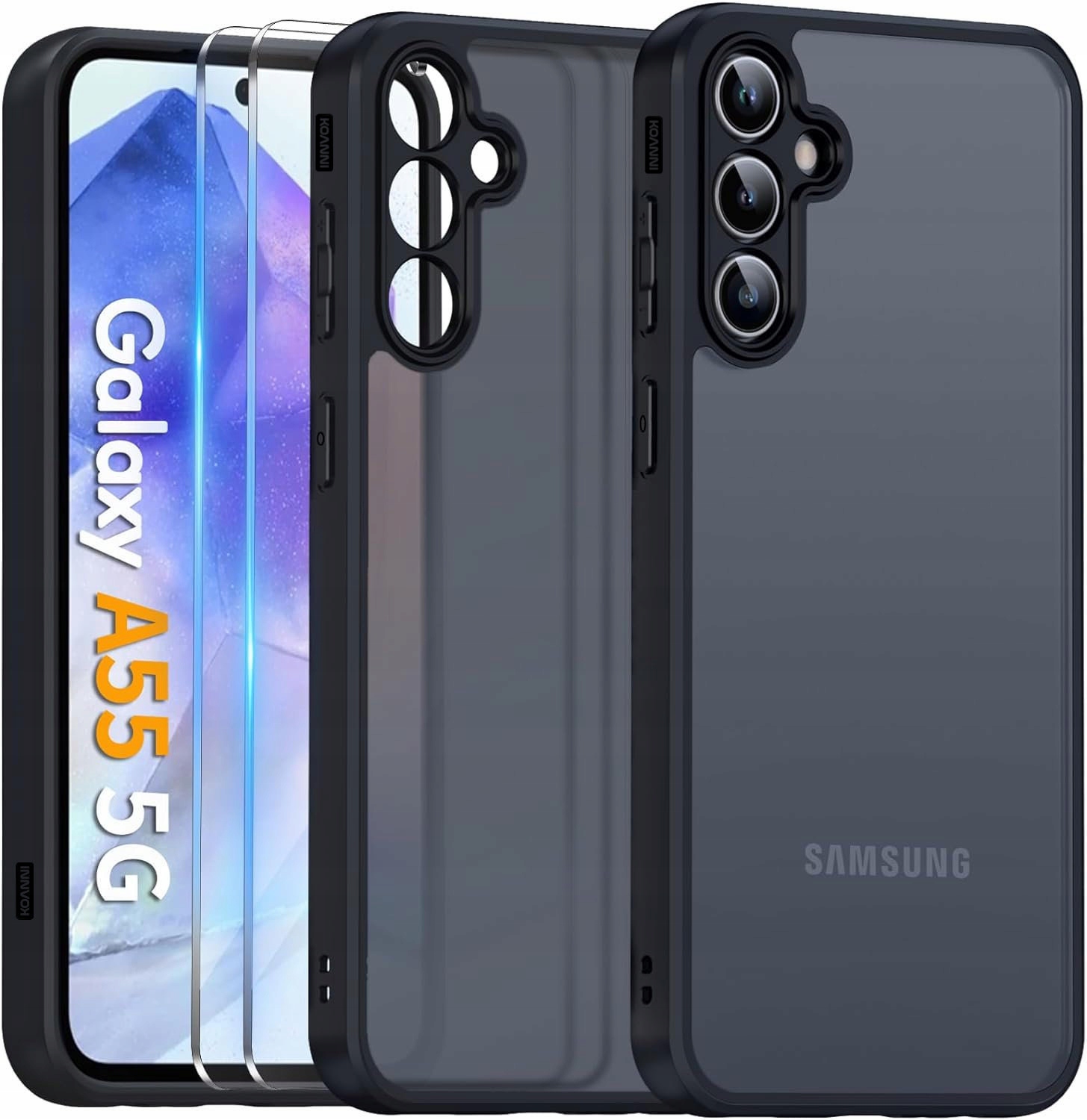 Schwarze, Matte Schutzhülle Für Samsung A55 5g + 2x Schutzglas