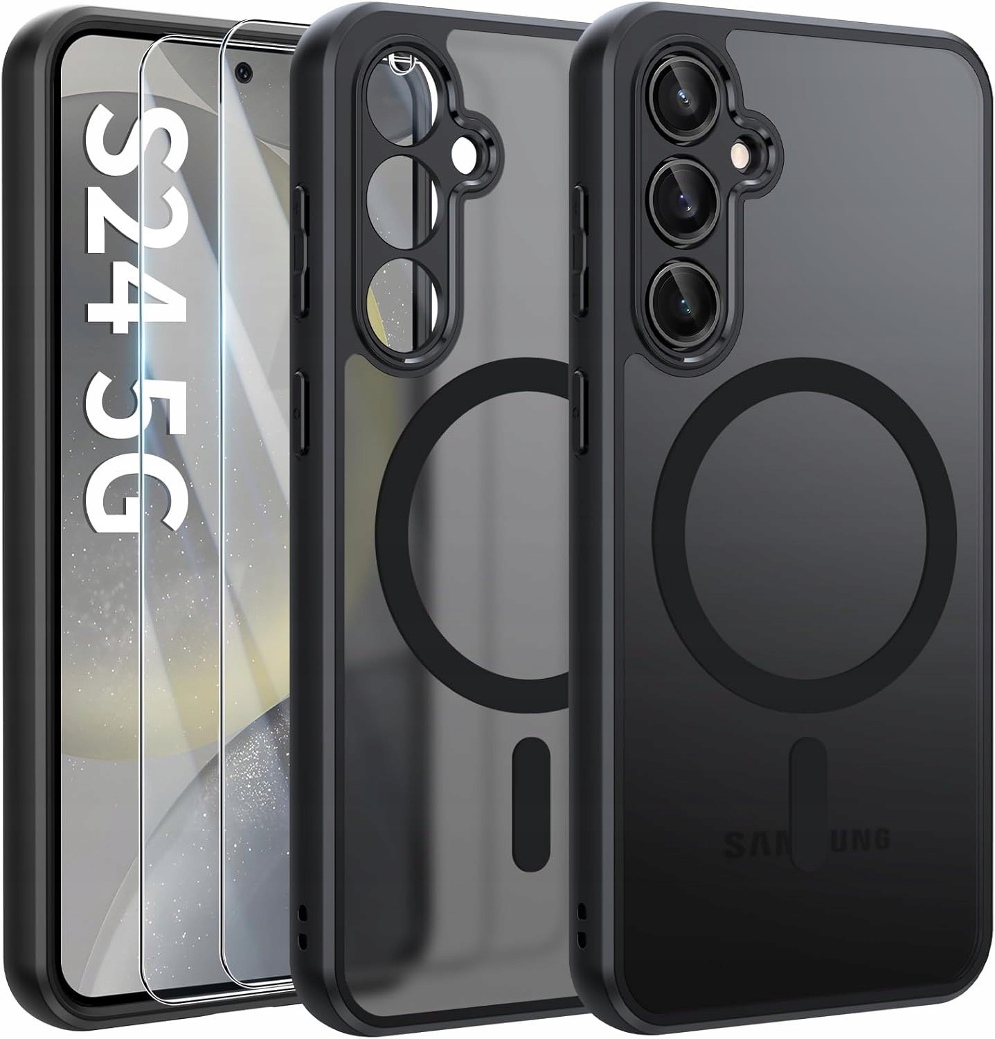 Schwarze, Matte Magsafe-schutzhülle Für Samsung S24 + 2x Glas