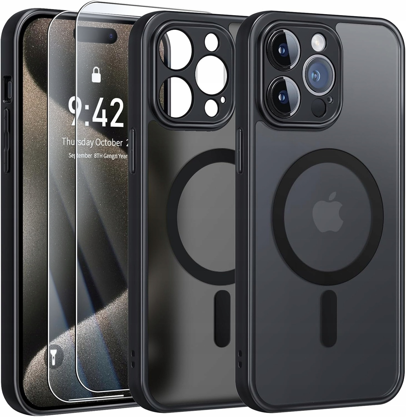 Schwarze, Matte Magsafe-schutzhülle Für Apple Iphone 16 Pro + 2x Glas