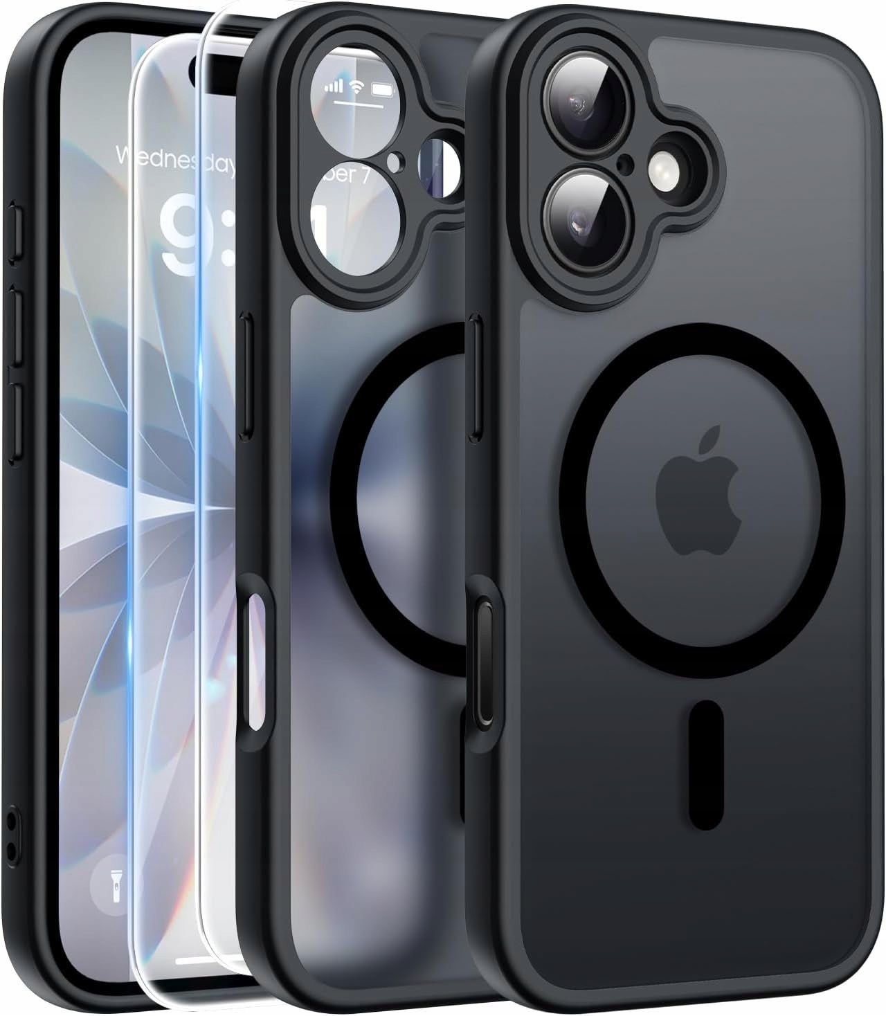 Schwarze, Matte Magsafe-schutzhülle Für Apple Iphone 17 + 2x Glas