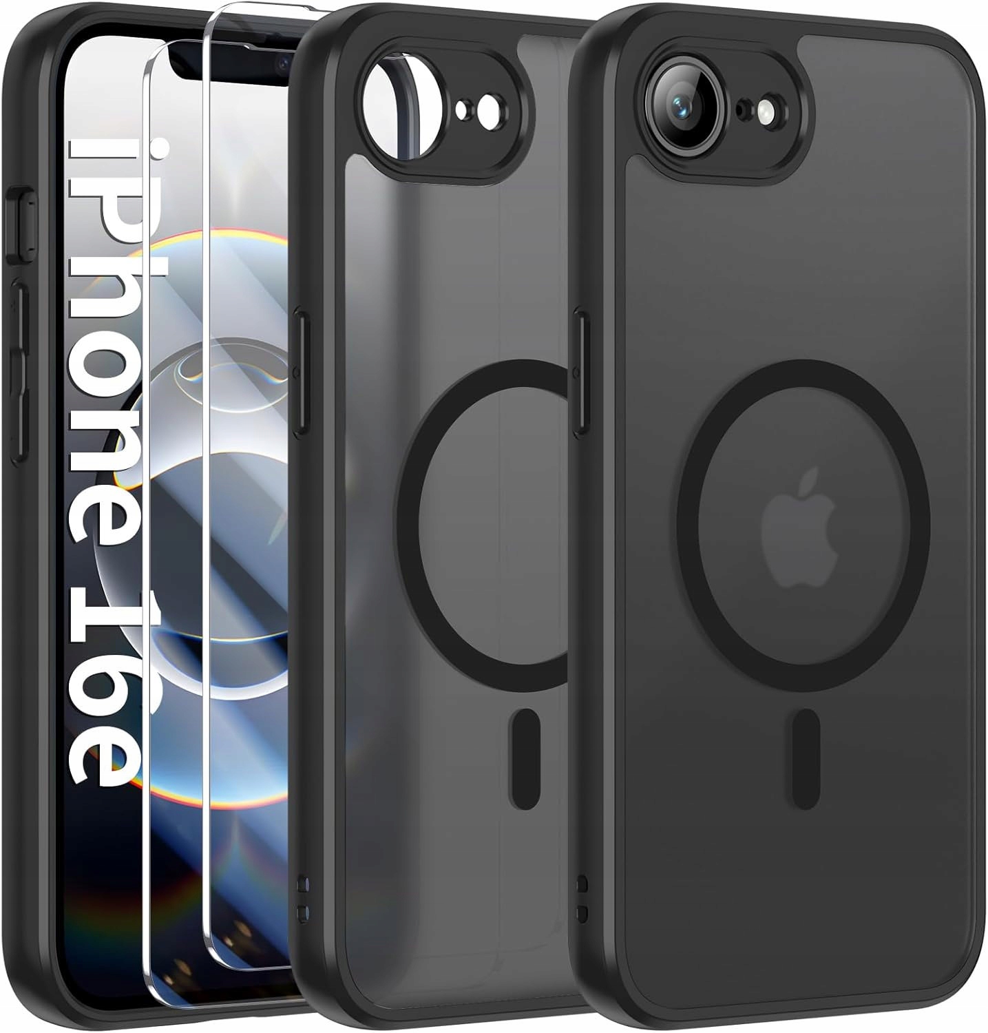 Schwarze, Matte Magsafe-schutzhülle Für Apple Iphone 16e + 2x Glas