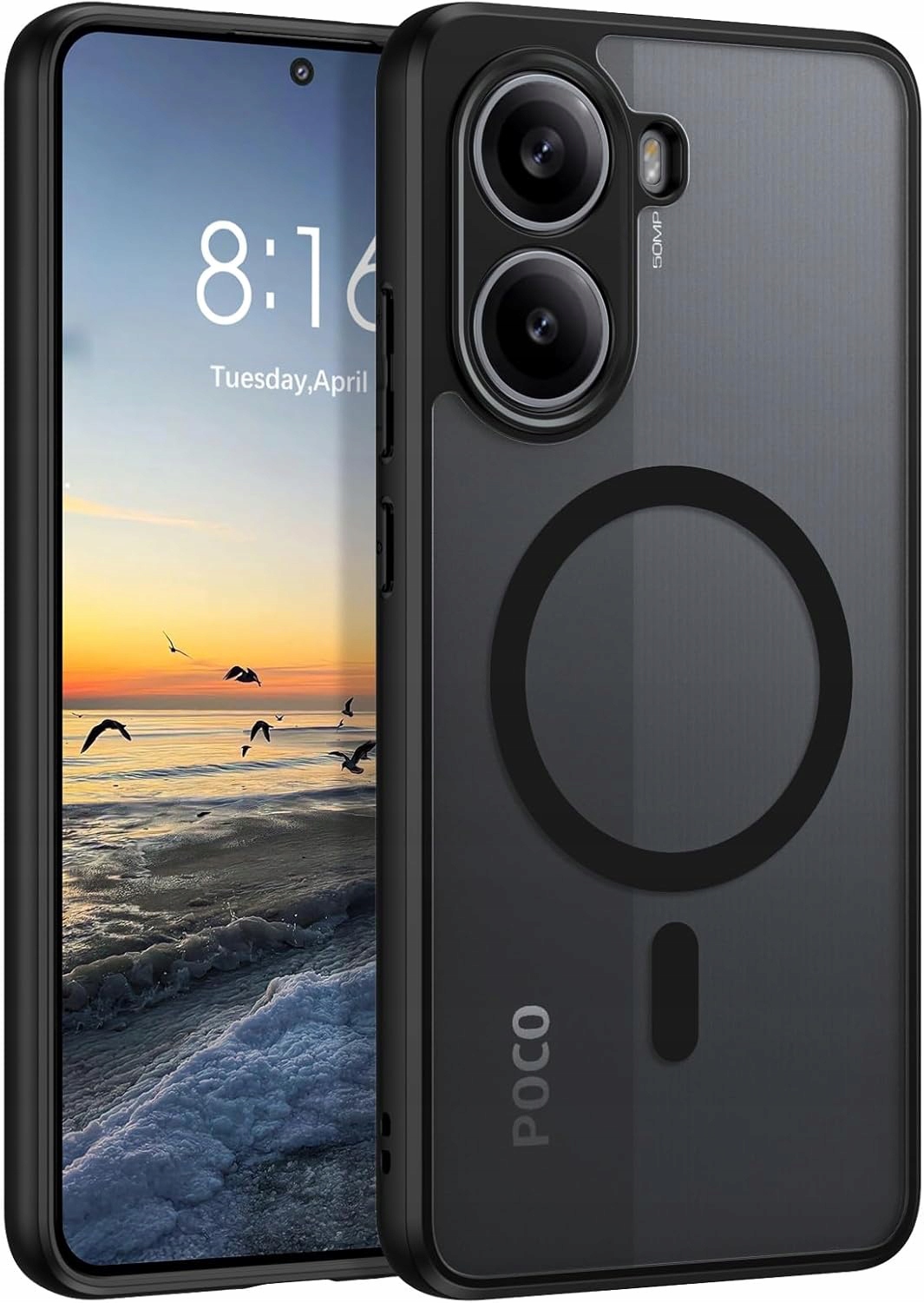Magsafe-schutzhülle, Schwarz Matt, Für Xiaomi Poco X7 Pro 5g + Glas