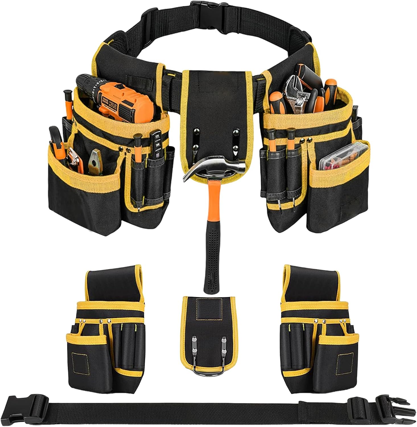 Ceinture À Outils Pour Bricoleurs Avec 26 Poches Et 1 Anneau Magnétique Pour Marteau, Ceinture À Outils Réglable Et Amovible Pour Électriciens, Ouvriers Du Bâtiment, Charpentiers Et Plombiers