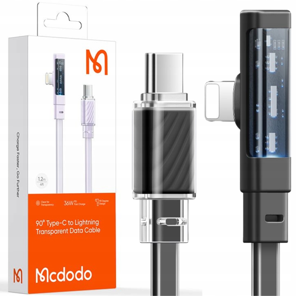 Mcdodo Abgewinkeltes Usb-c Lightning-kabel, Flach, 36 W, Für Iphone 12, 13, 14, Schwarz, 1 M