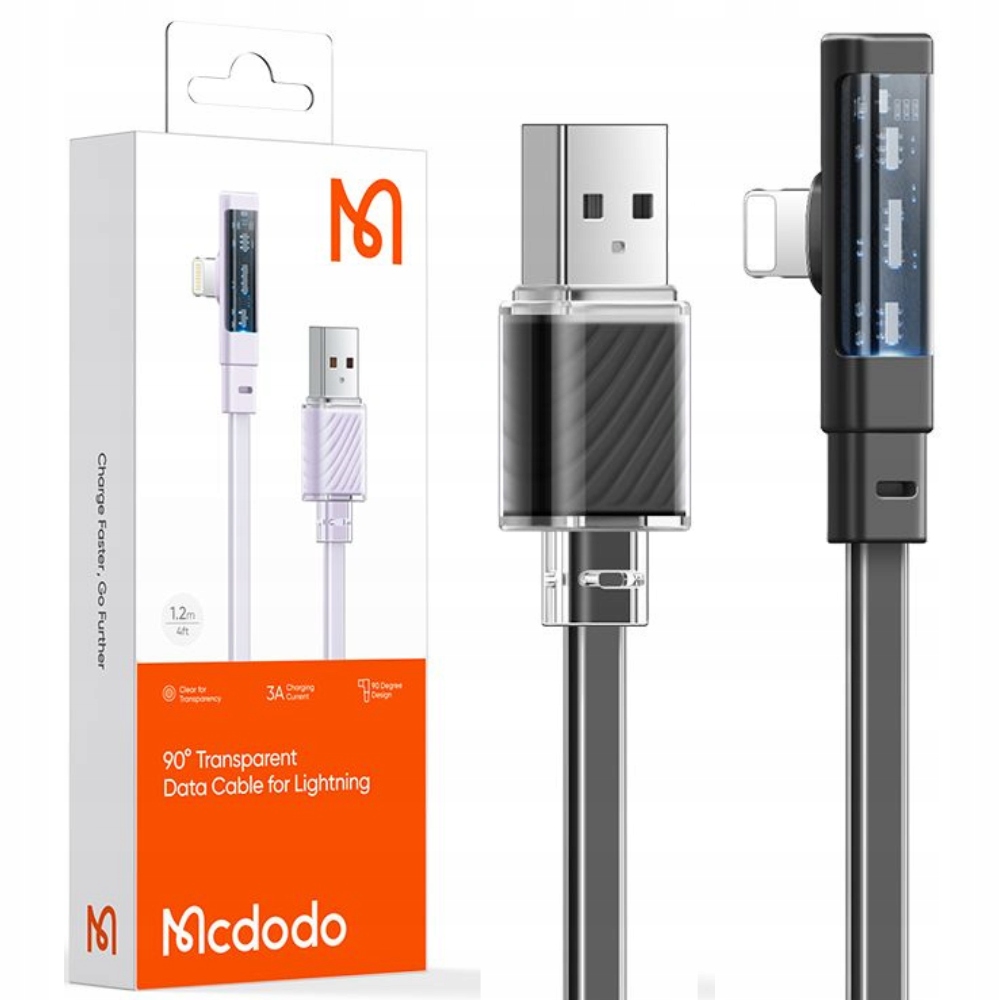 Mcdodo Abgewinkeltes Usb-lightning-kabel, Flach, 36 W, Für Iphone 12, 13, 14, Schwarz, 2 M