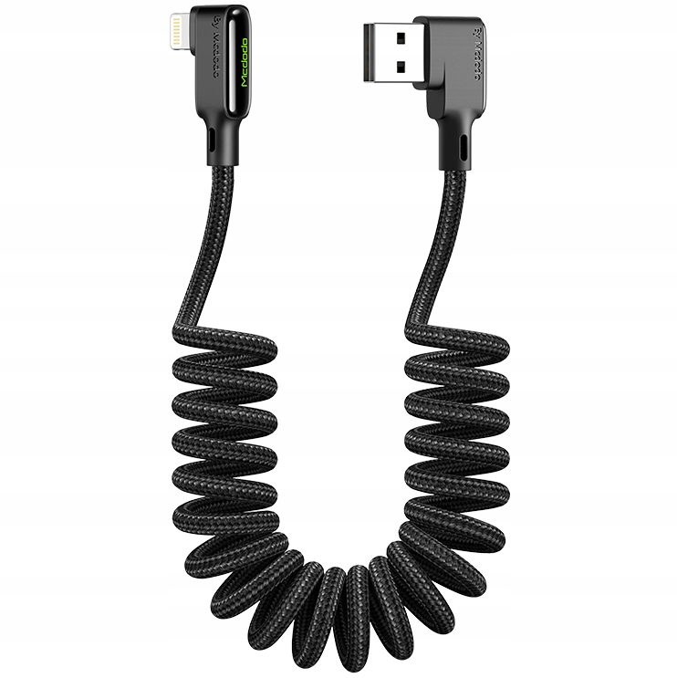 Mcdodo Abgewinkeltes Usb-lightning-kabel Mit Spiralfeder Für Iphone 14 Led 2 M