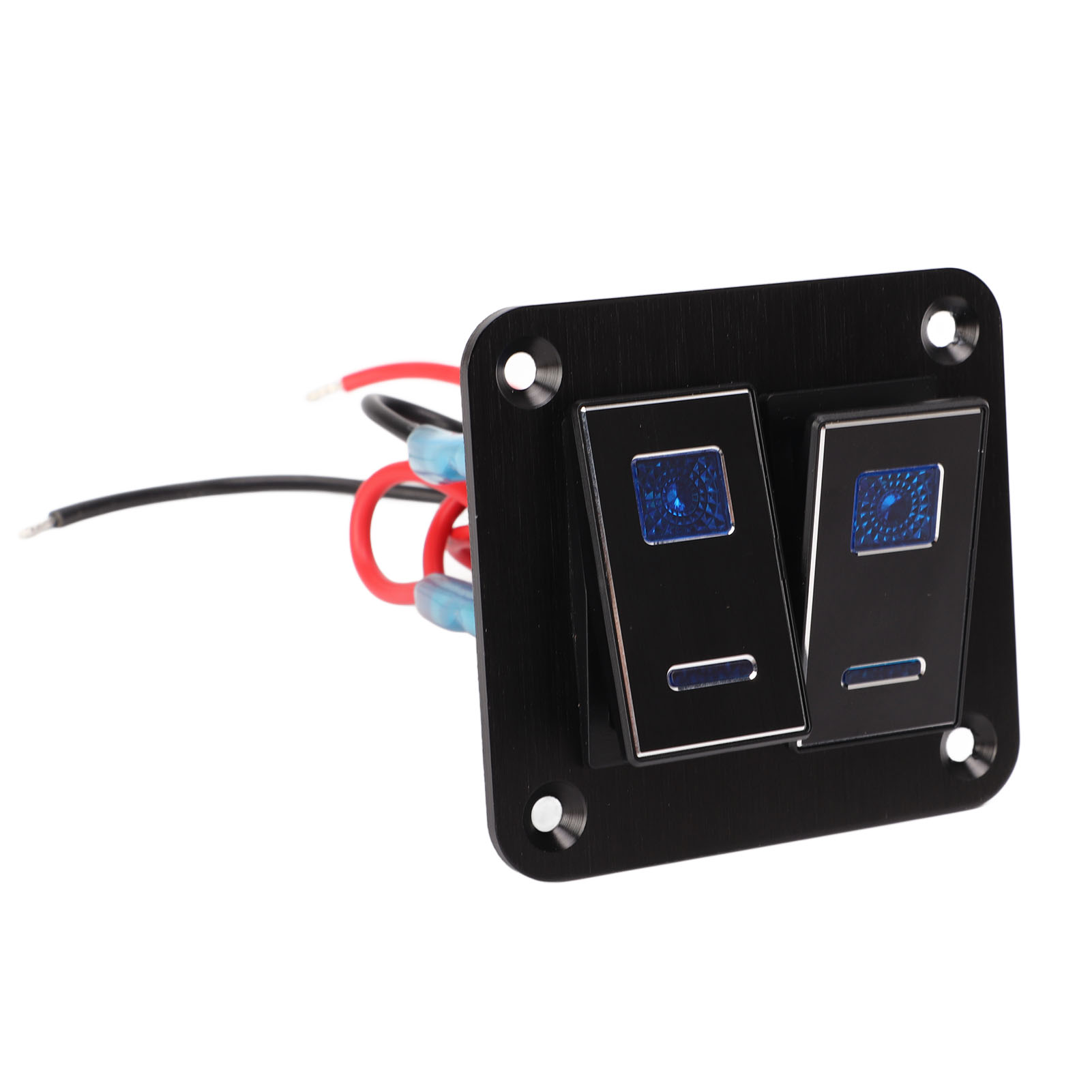 Wasserdichtes Ein-/ausschalterfeld Mit 2 Schaltern, Blauer Hintergrundbeleuchtung, Aus Gebürsteter, Schwarz Eloxierter Aluminiumlegierung, Für Auto, Boot, Lkw Und Wohnmobil