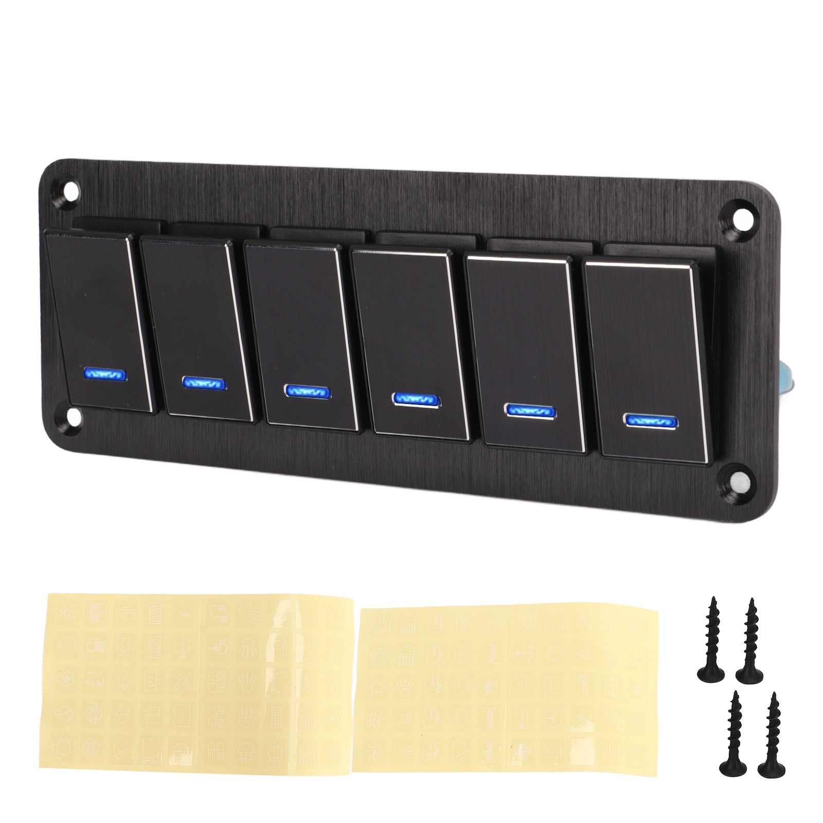 Panel Mit 6 Wasserdichten Wippschaltern, Dc 12 V Bis 24 V, 3-polig, Blaue Hintergrundbeleuchtung, 30 A, Vorverdrahtet Für Wohnmobil, Yacht Oder Auto
