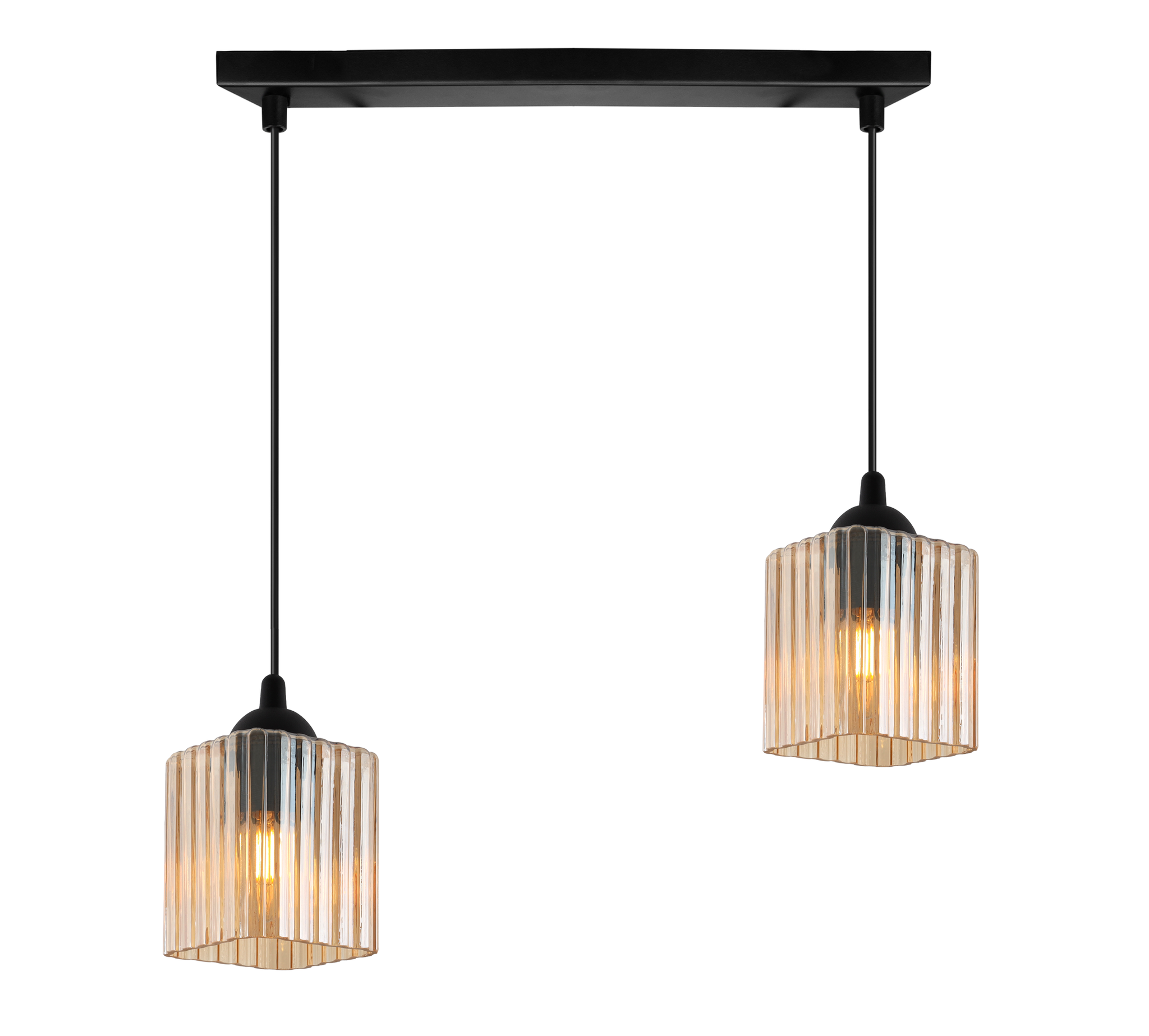Riffle Pendelleuchte, Schwarz, 2-flammig, Honigfarbener Würfel, E27