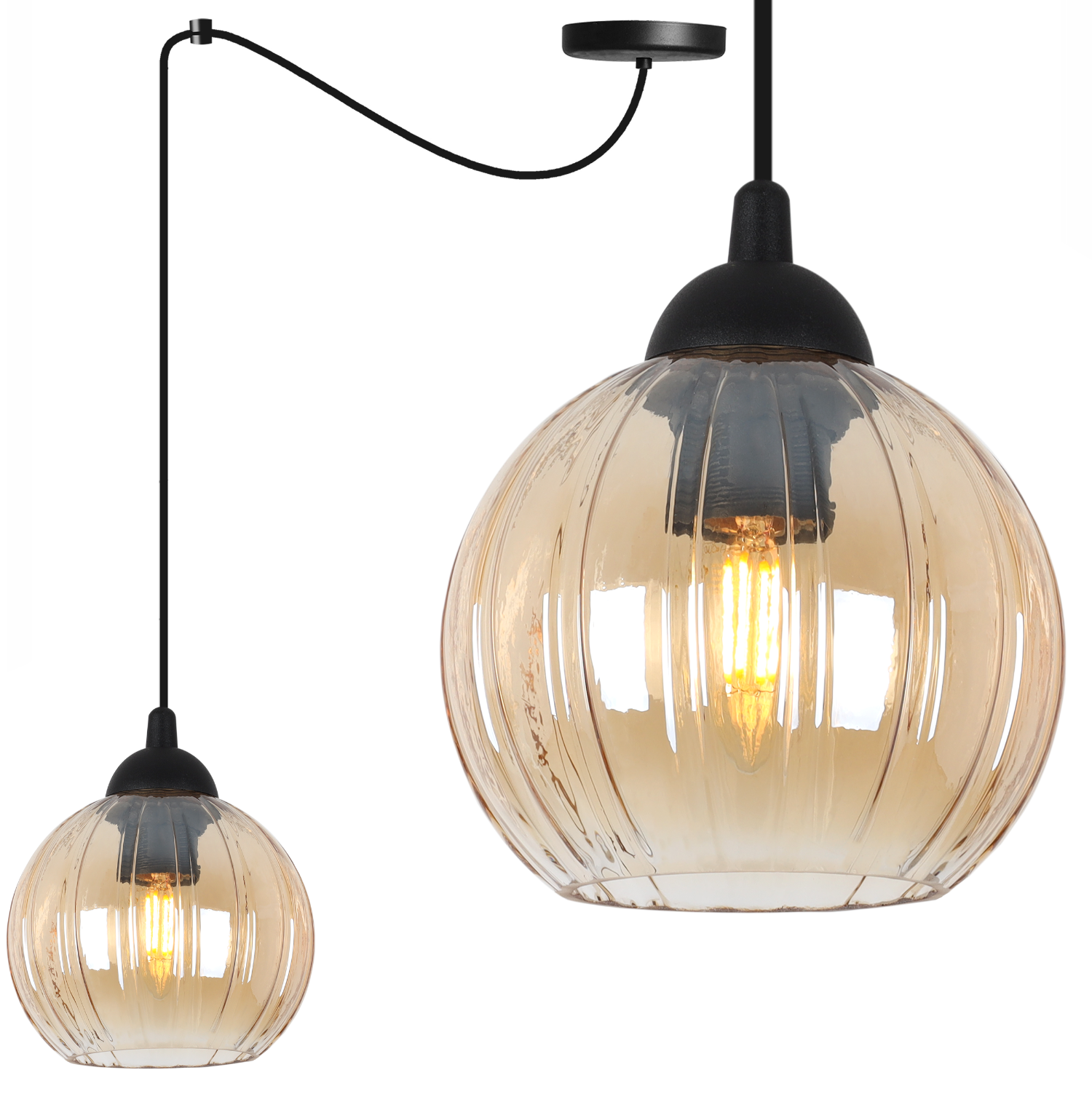 Costa Spider Pendelleuchte Schwarz 1-pl Honigkugel E27