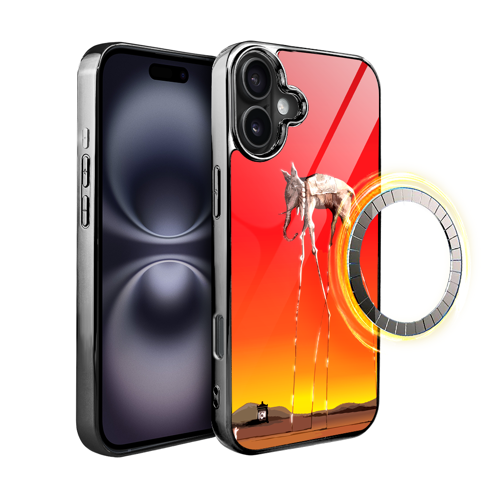 Iphone 16 Plus Ibizu Elite Glashülle Mit Magsafe, Salvador Dali, Elefant, Schwarz