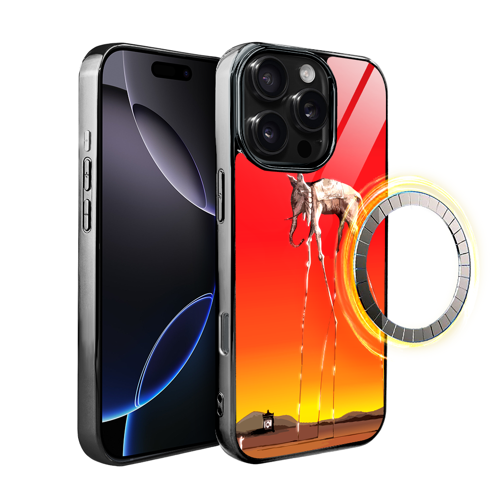 Iphone 16 Pro Ibizu Elite Glashülle Mit Magsafe, Salvador Dali, Elefant, Schwarz