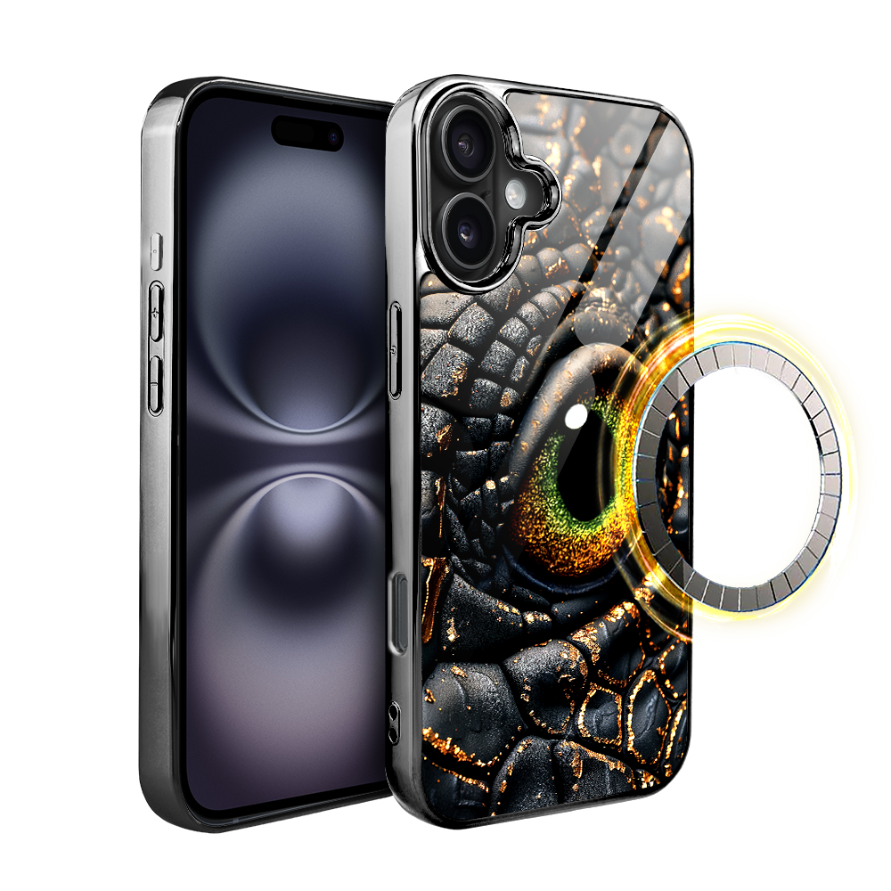 Iphone 16 Ibizu Elite Glashülle Mit Magsafe, Glasrückseite, Amber Dragon, Schwarzchrom
