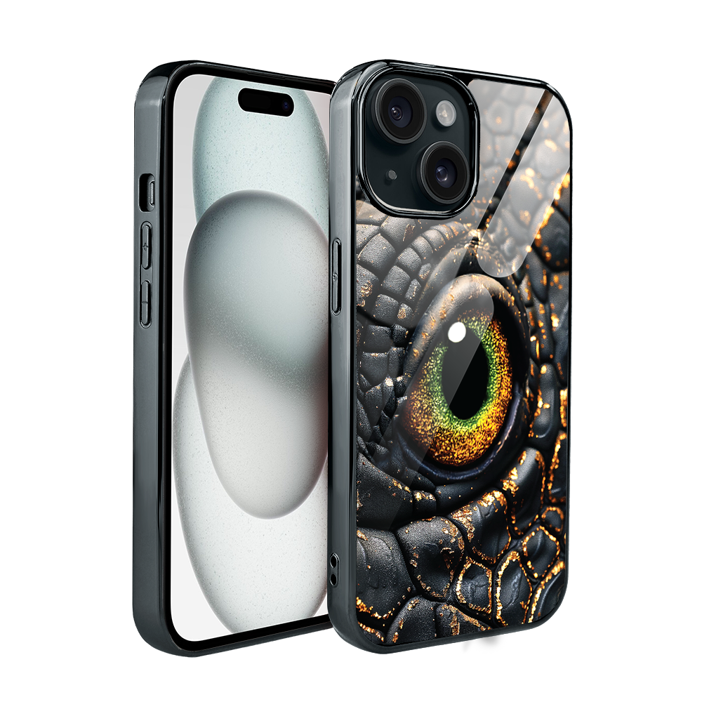 Iphone 15 Ibizu Elite Glashülle, Glasrückseite, Amber Dragon, Schwarzchrom