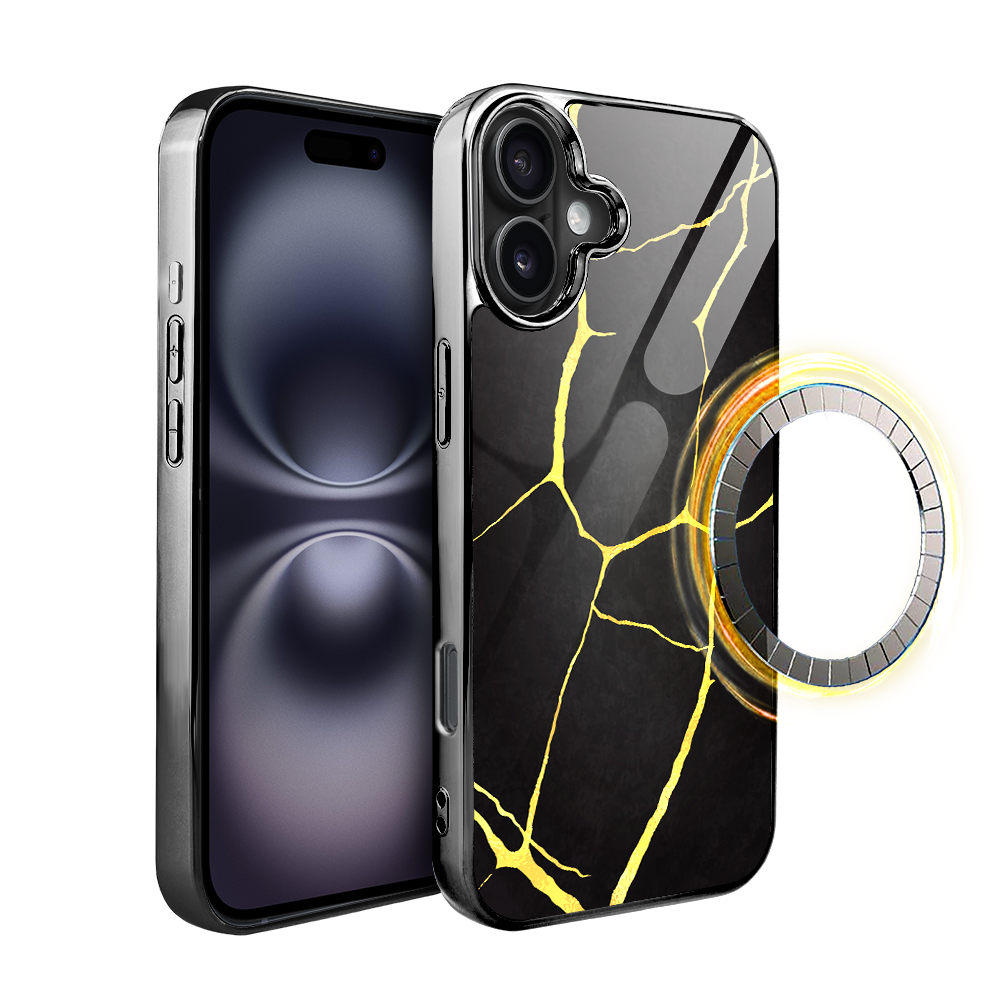 Iphone 16 Ibizu Elite Glashülle Mit Magsafe, Kintsugi, Schwarzporzellan, Schwarz