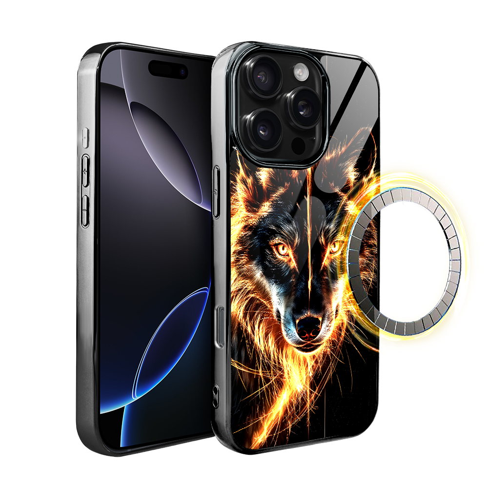 Iphone 16 Pro Ibizu Elite Glashülle Mit Magsafe, Glasrückseite, Fire Wolf, Schwarzchrom