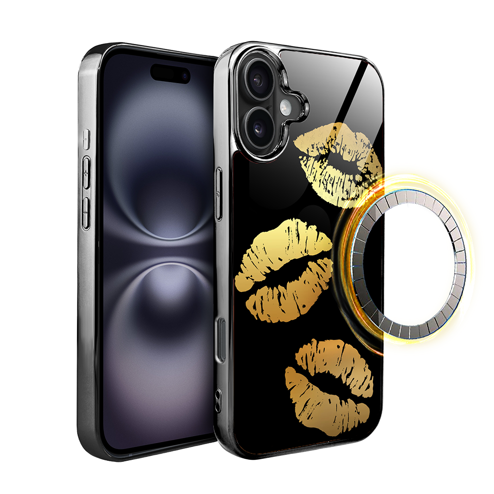 Iphone 16 Plus Ibizu Elite Glashülle Mit Magsafe, Glasrückseite, Golden Midnight, Rand, Schwarz