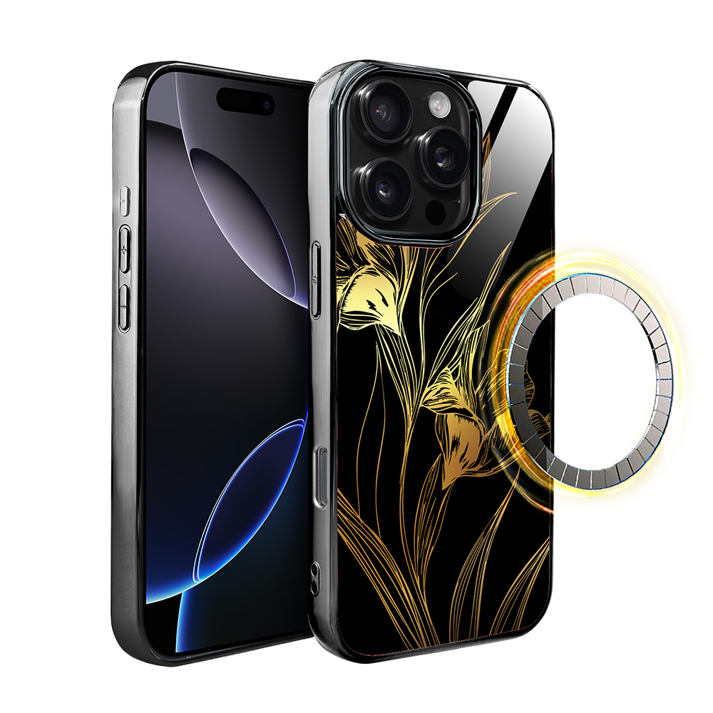 Iphone 16 Pro Max Ibizu Elite Glashülle Mit Magsafe, Glasrückseite, Golden Midnight, Royal Irises, Schwarz