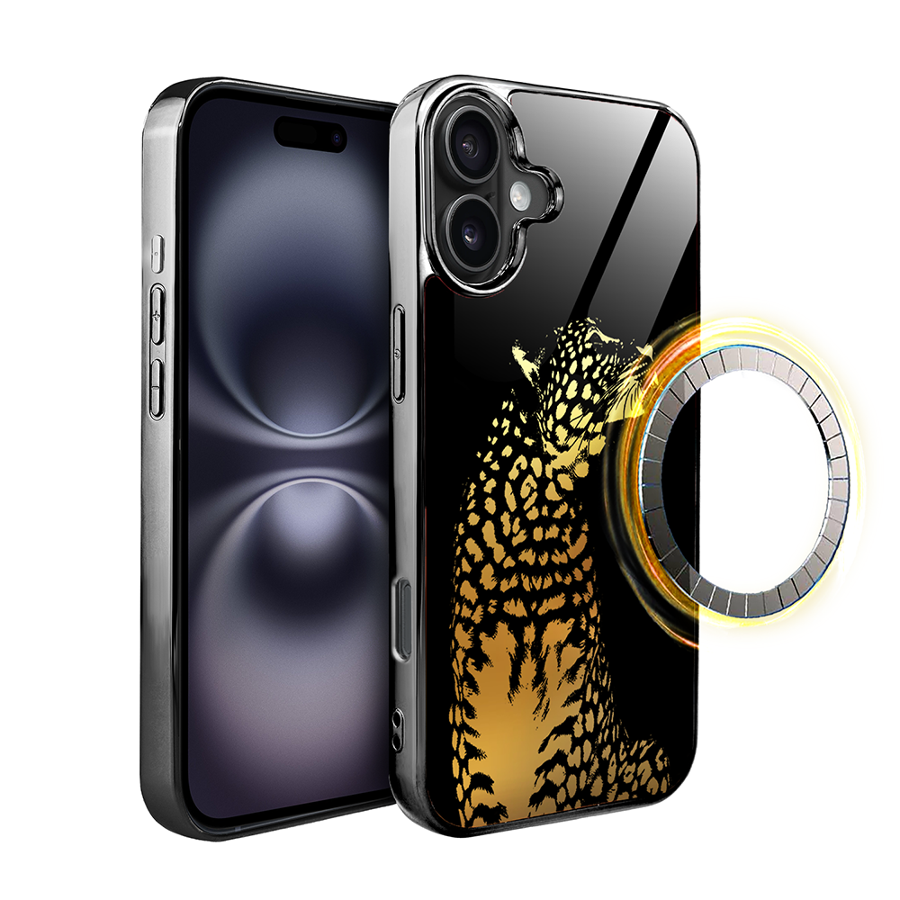 Iphone 16 Ibizu Elite Glashülle Mit Magsafe, Glasrückseite, Golden Midnight, Leopard, Schwarz