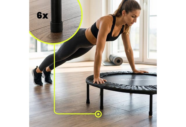 Trampolin Fitness Rund Aus Legierung Mit 36 Federn Und Sprungtuch, 6 Metallfüßen, 91 X 22 Cm, Schwarz