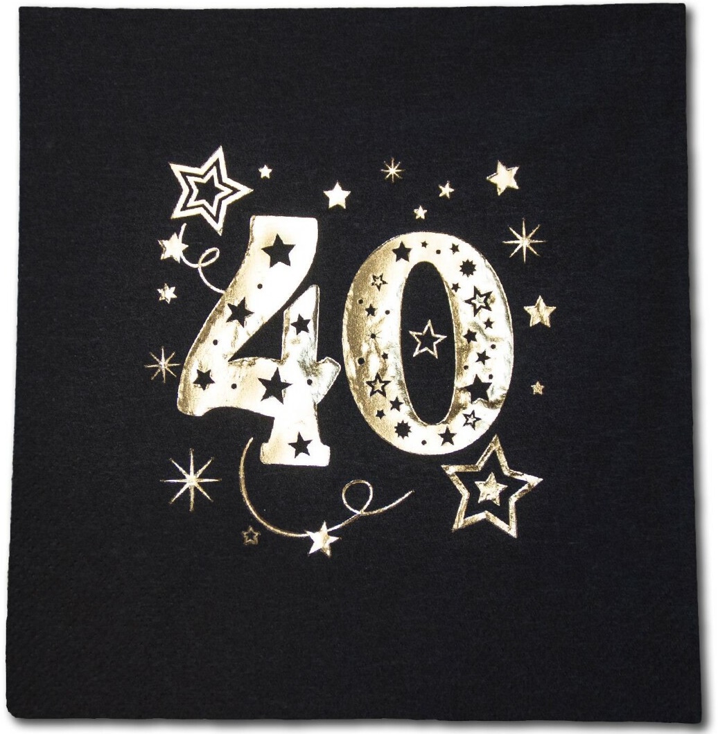 Servietten Zum 40. Geburtstag, Schwarz/gold, 33x33cm, 20 Stück.
