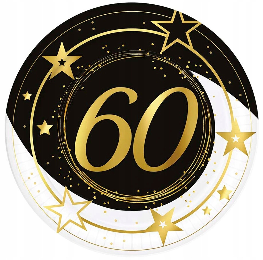 Pappteller Zum 60. Geburtstag, Gold/schwarz, 23 Cm, 6 Stück