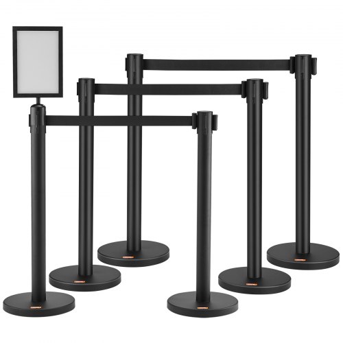 Personenleitsystem Absperrband Absperrständer 6-teilig, 2 M X 48 Mm Schwarzer Einziehbarer Gürtel, Personenleitsystem Absperrpfosten Mit Schildern Für Flughäfen, Messen, Wettkampforte Usw.