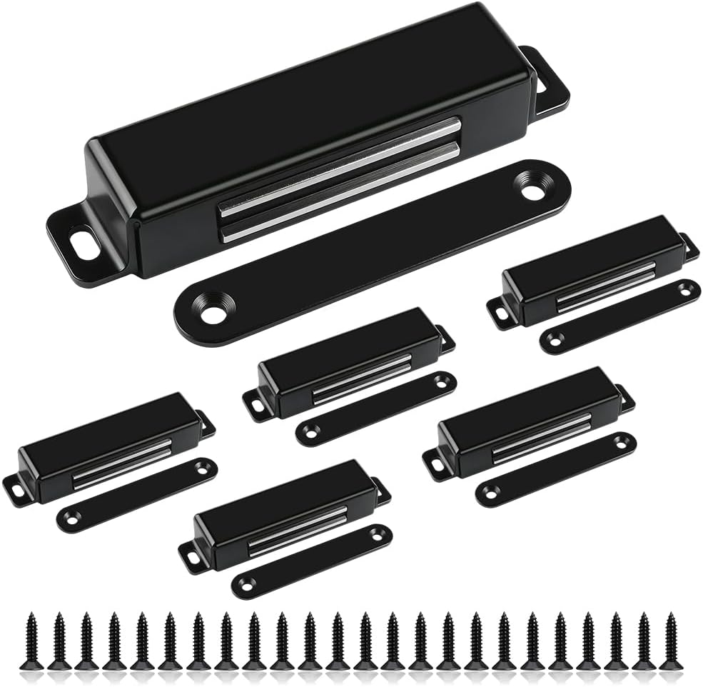 Magnetic Catch Pack Of 6, 40 Kg Strong Door Magnets Holding Power, Stainless Steel Magnetic Catch Cabinet, Self-closing Magnetic Door Closer For Cabinet Doors, Wardrobes, Drawers, Furniture, Black
